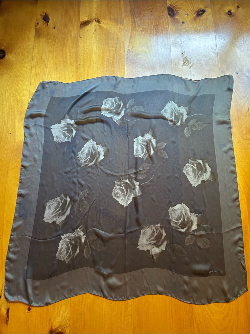 Calvin Klein Black and  Charcoal Rose 🌹Silk Scarf